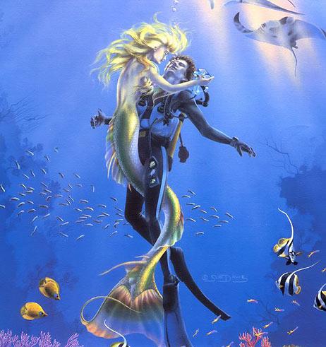 mermaid and scuba diver